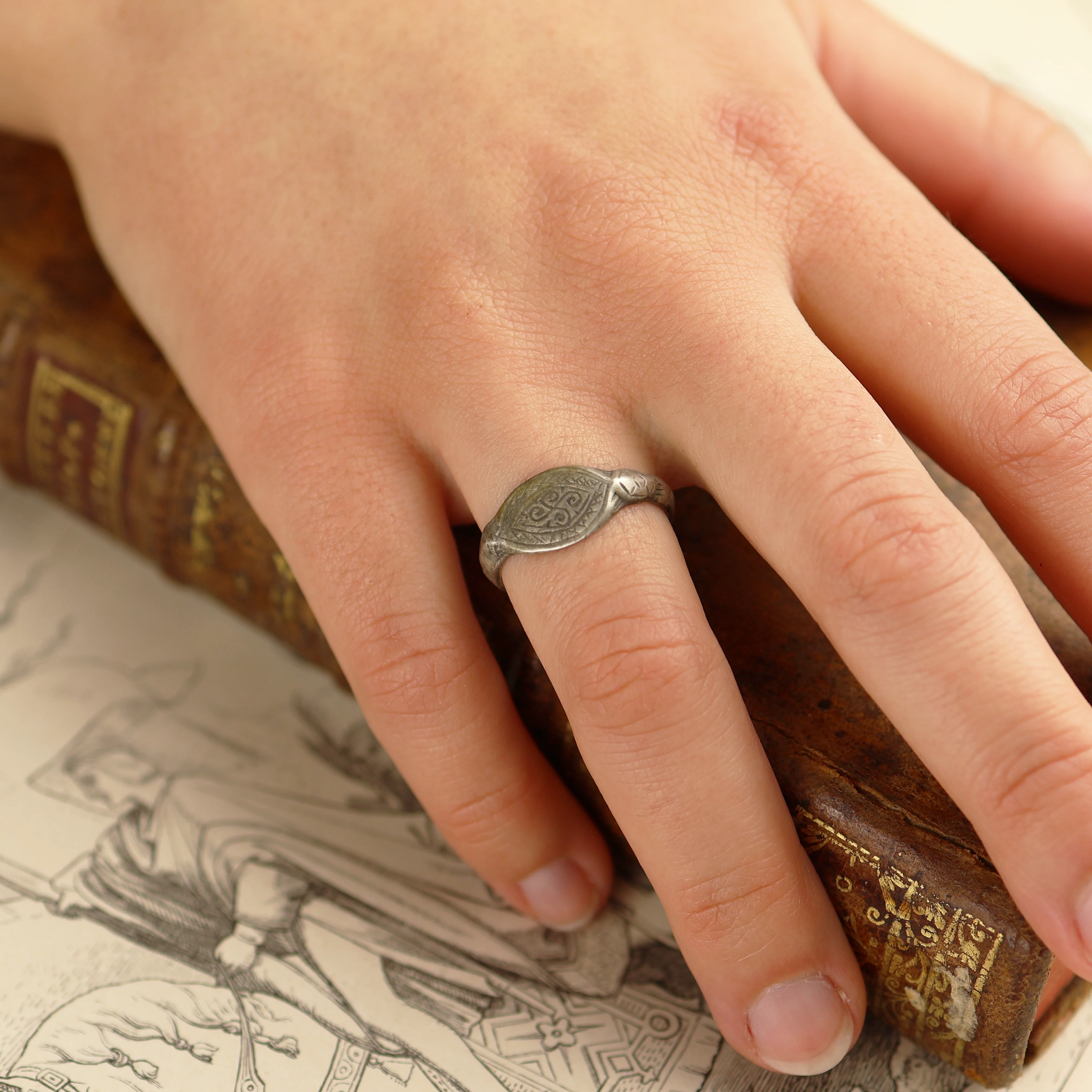 Medieval Silver Ring with Spiral Design - Image 6