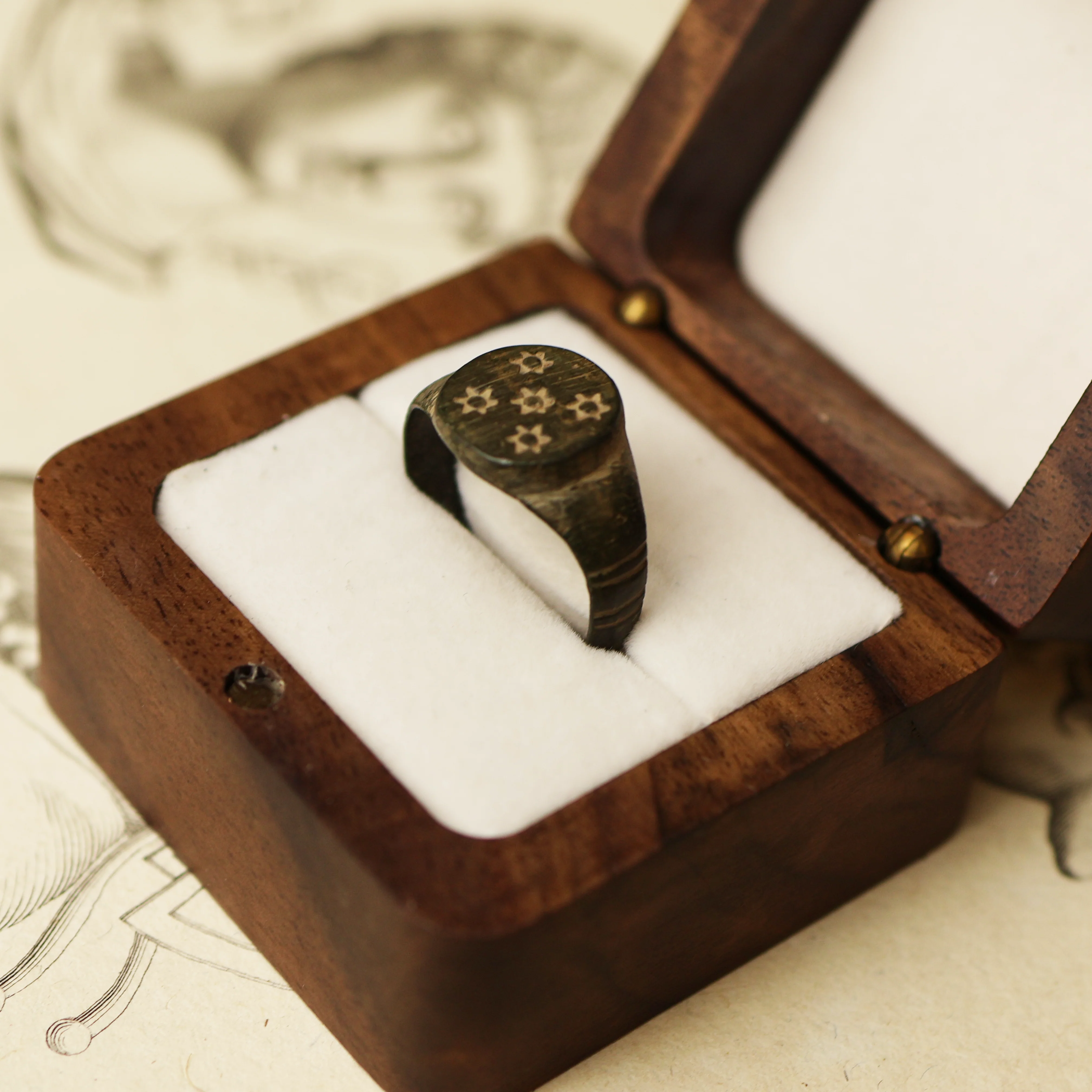 Roman Bronze Ring With Star Design - Image 2