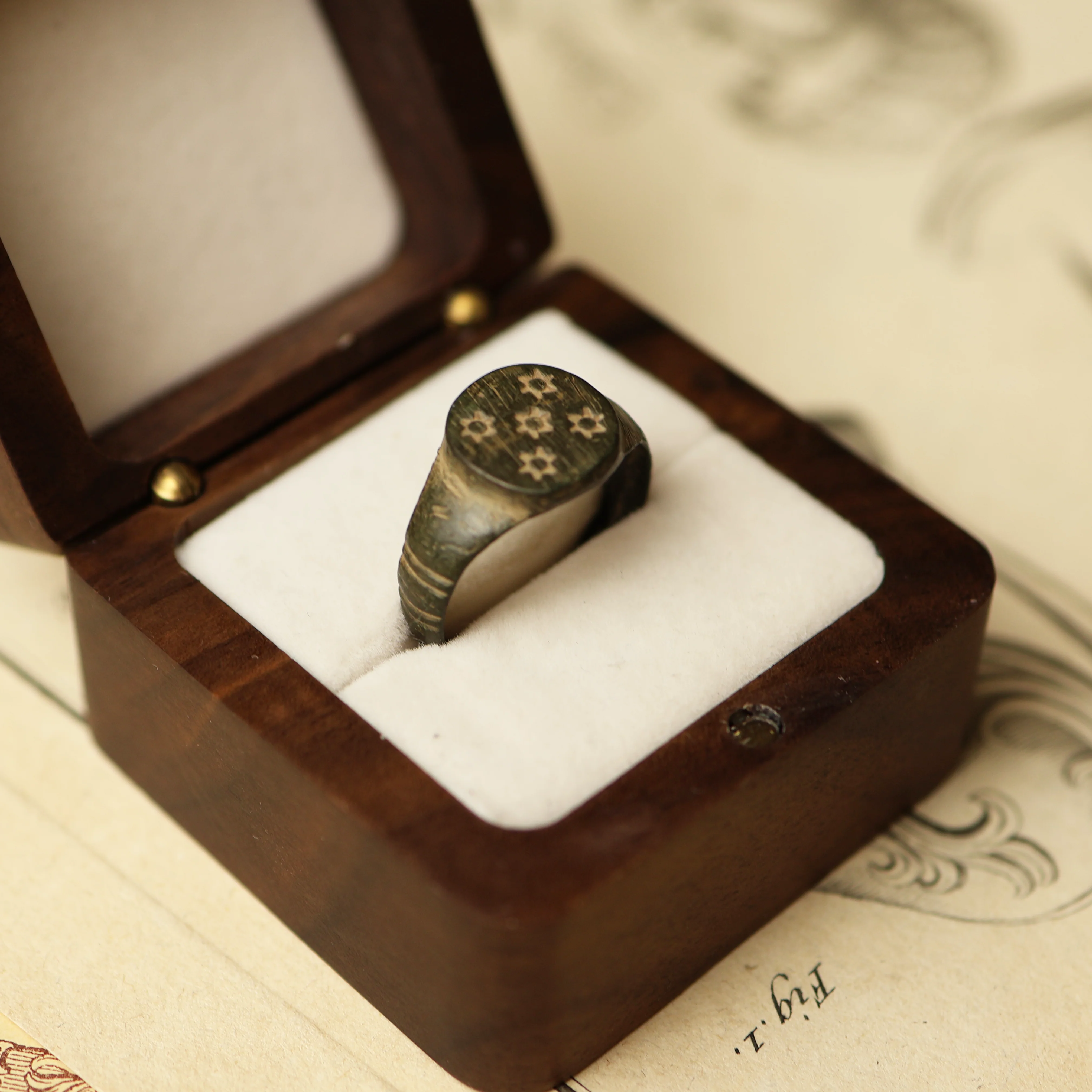 Roman Bronze Ring With Star Design - Image 3
