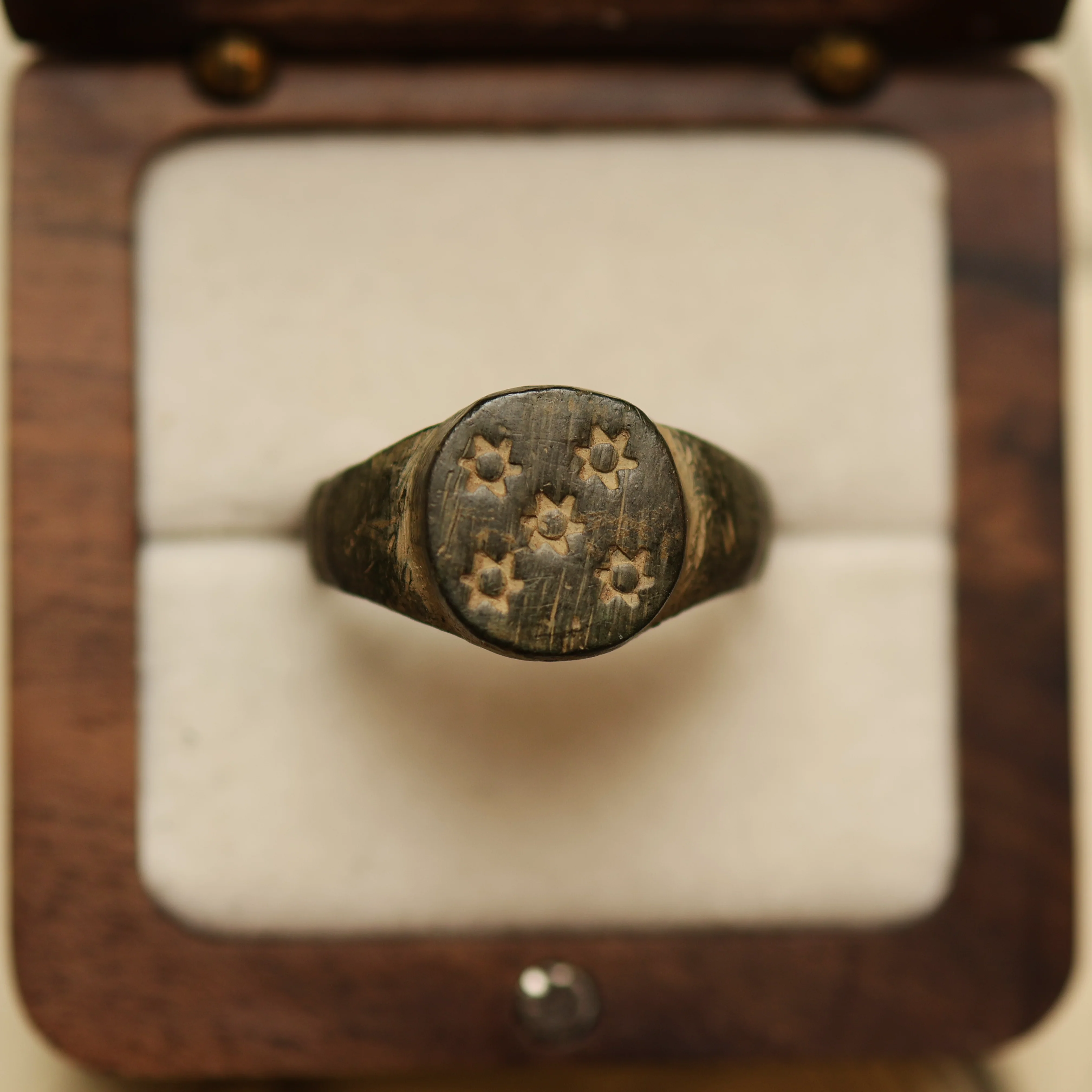 Roman Bronze Ring With Star Design - Image 5