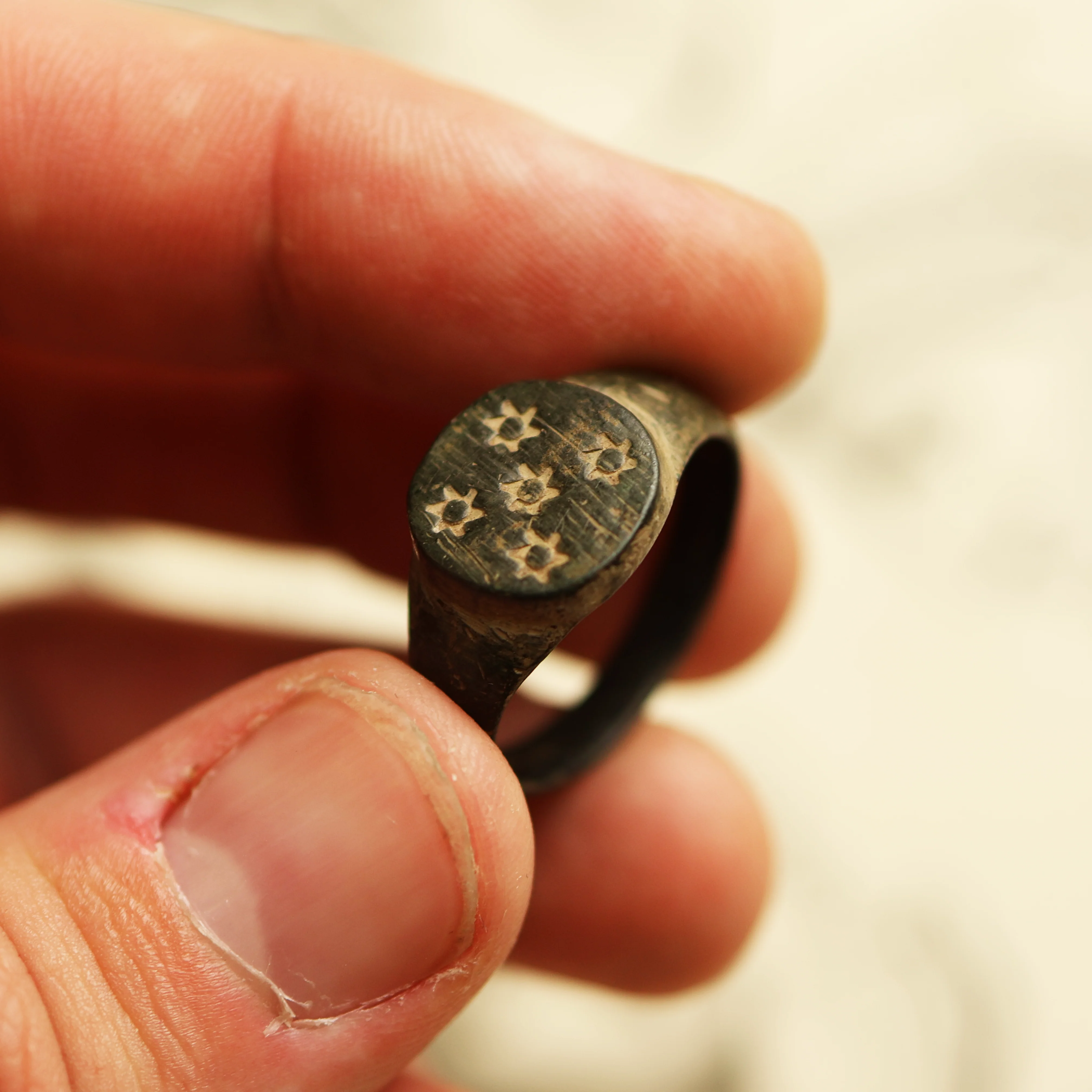 Roman Bronze Ring With Star Design - Image 6