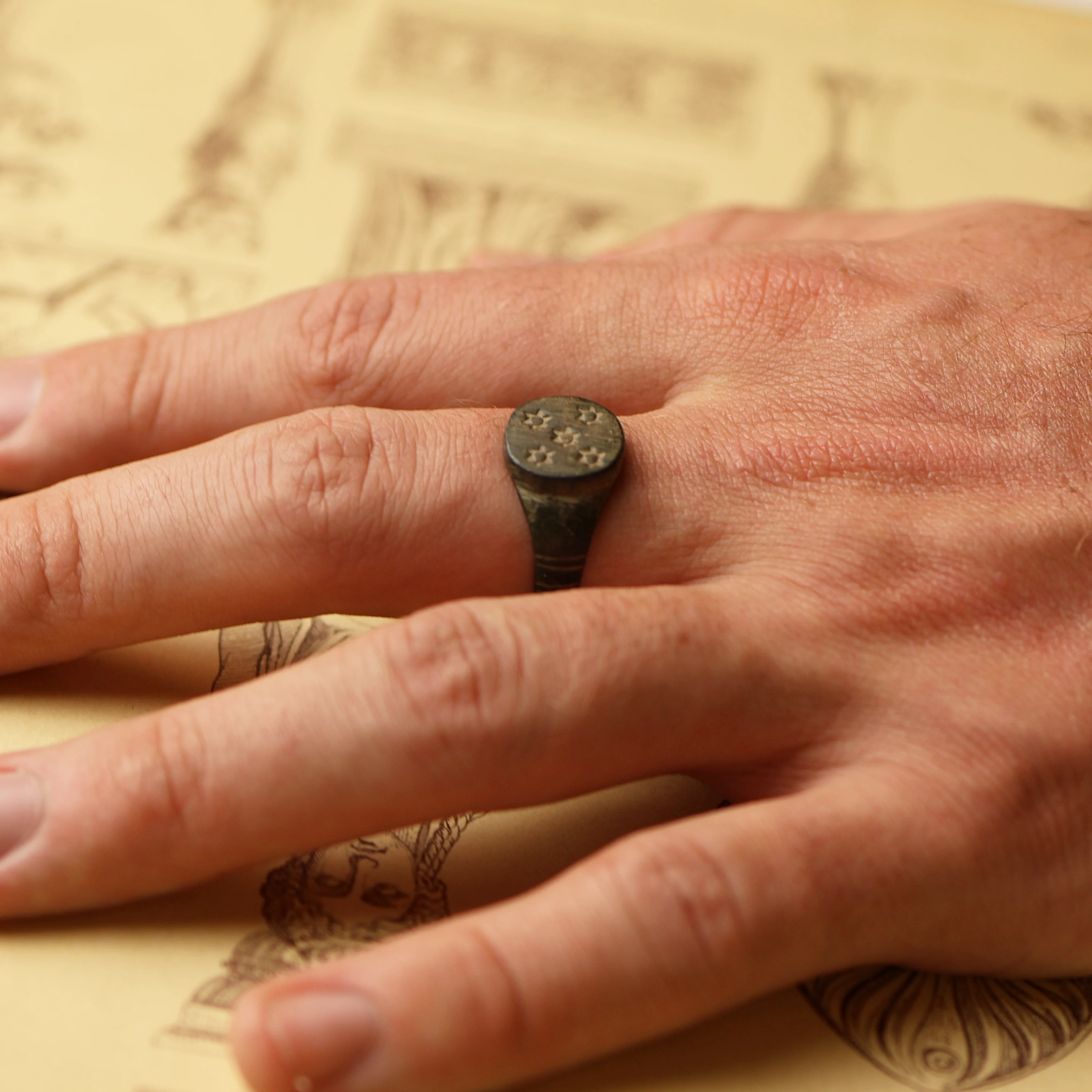 Roman Bronze Ring With Star Design - Image 7