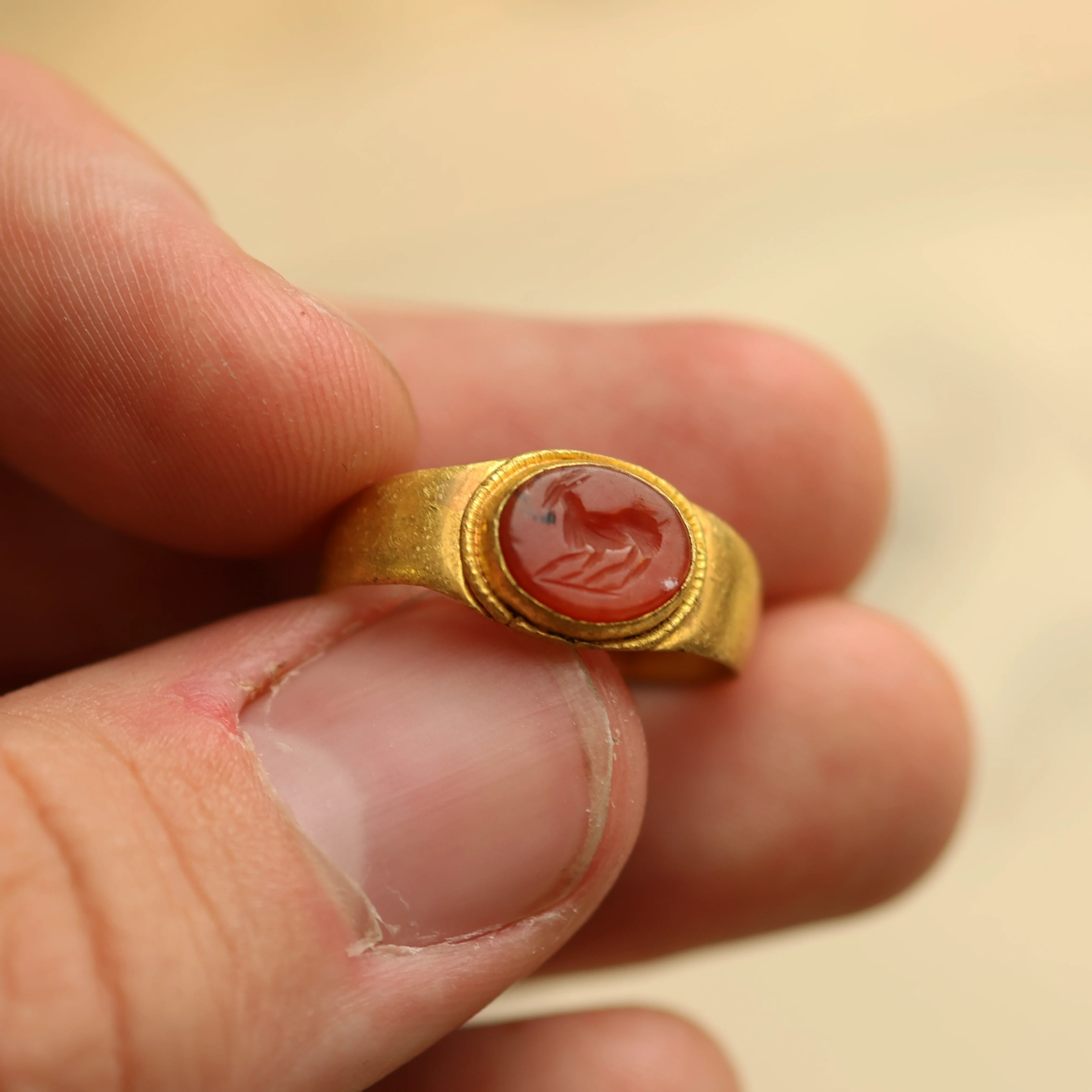 Roman Gold Ring with Goat Design - Image 3