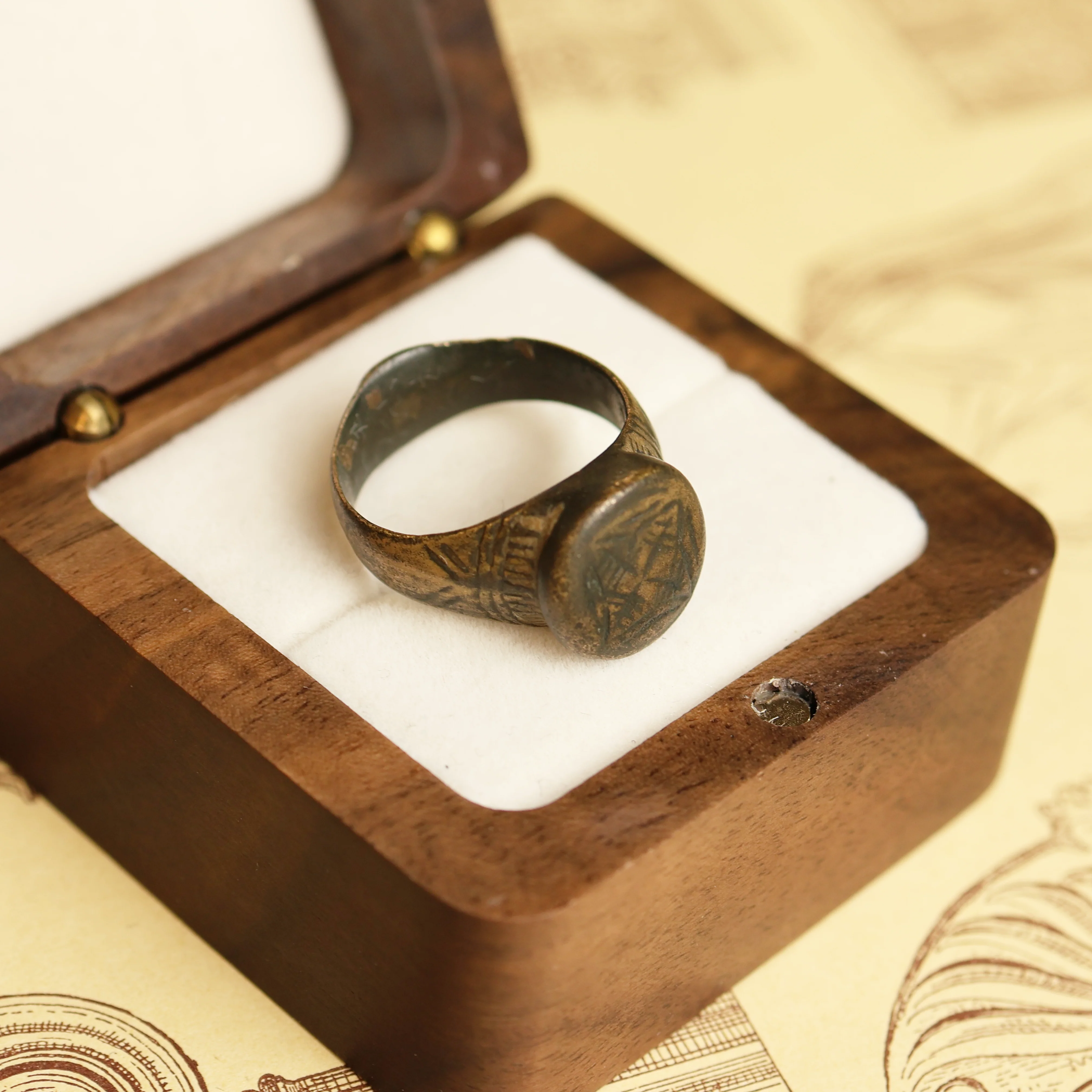 Roman Bronze Signet Ring with Geometric Motif - Image 2