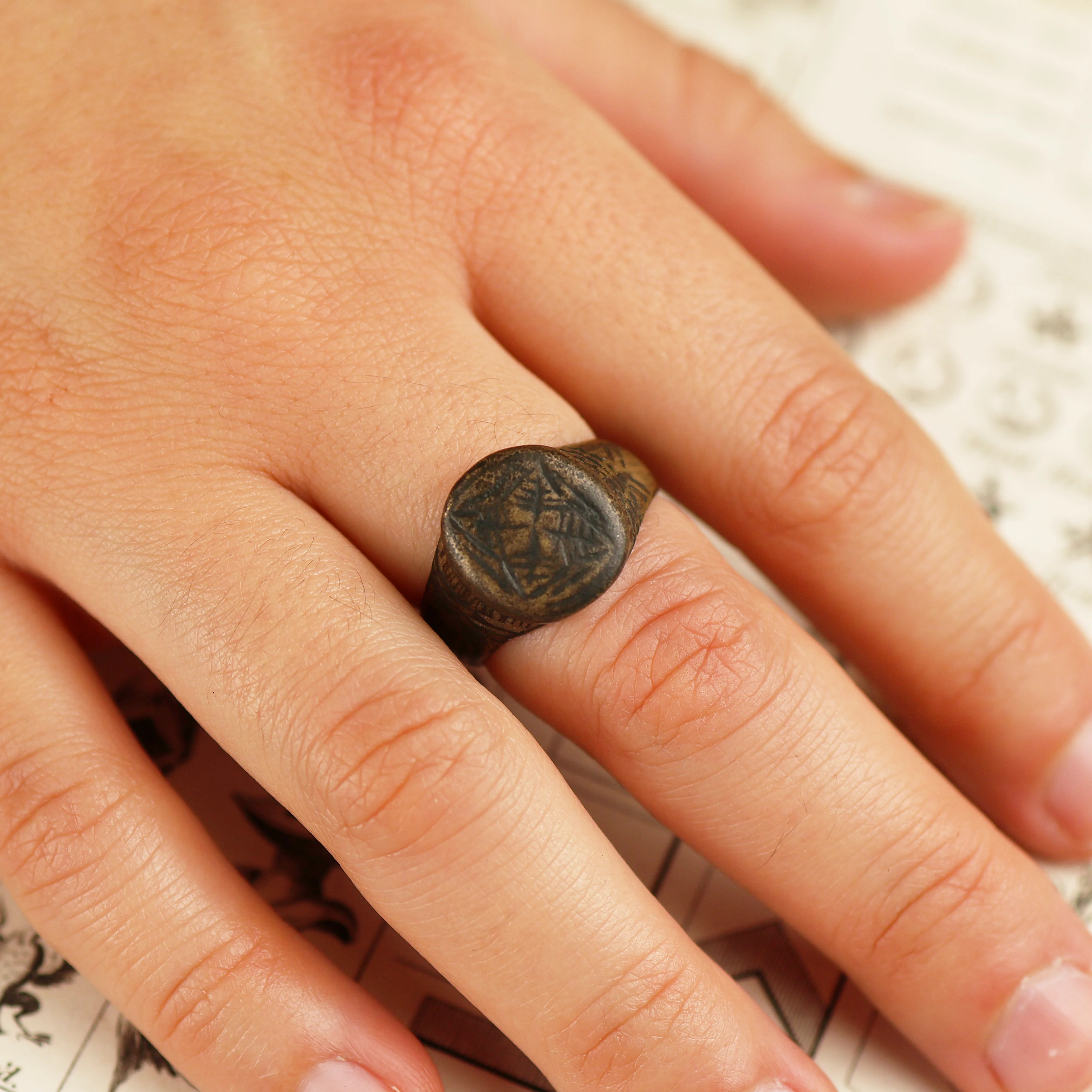 Roman Bronze Signet Ring with Geometric Motif - Image 3
