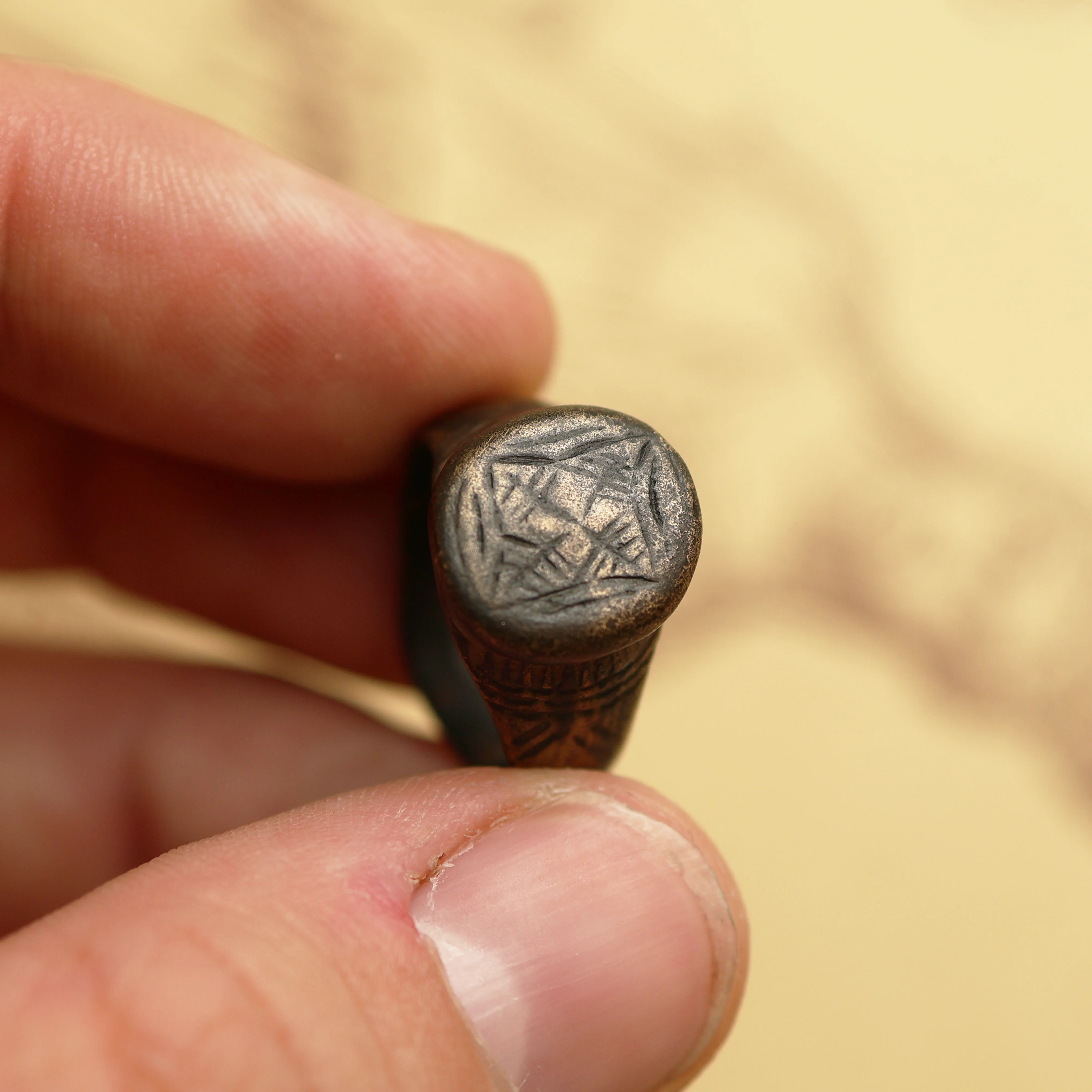 Roman Bronze Signet Ring with Geometric Motif - Image 4