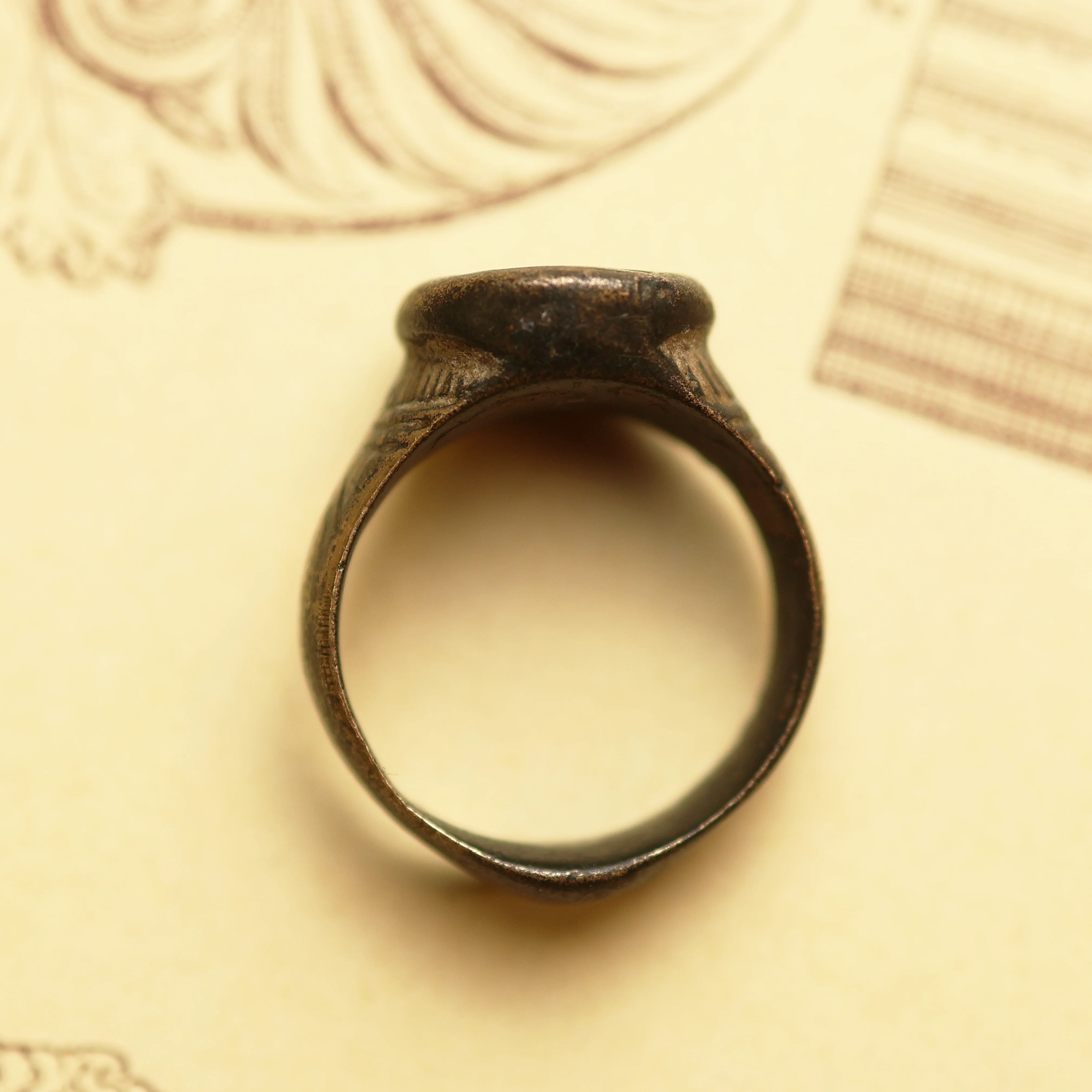 Roman Bronze Signet Ring with Geometric Motif - Image 5