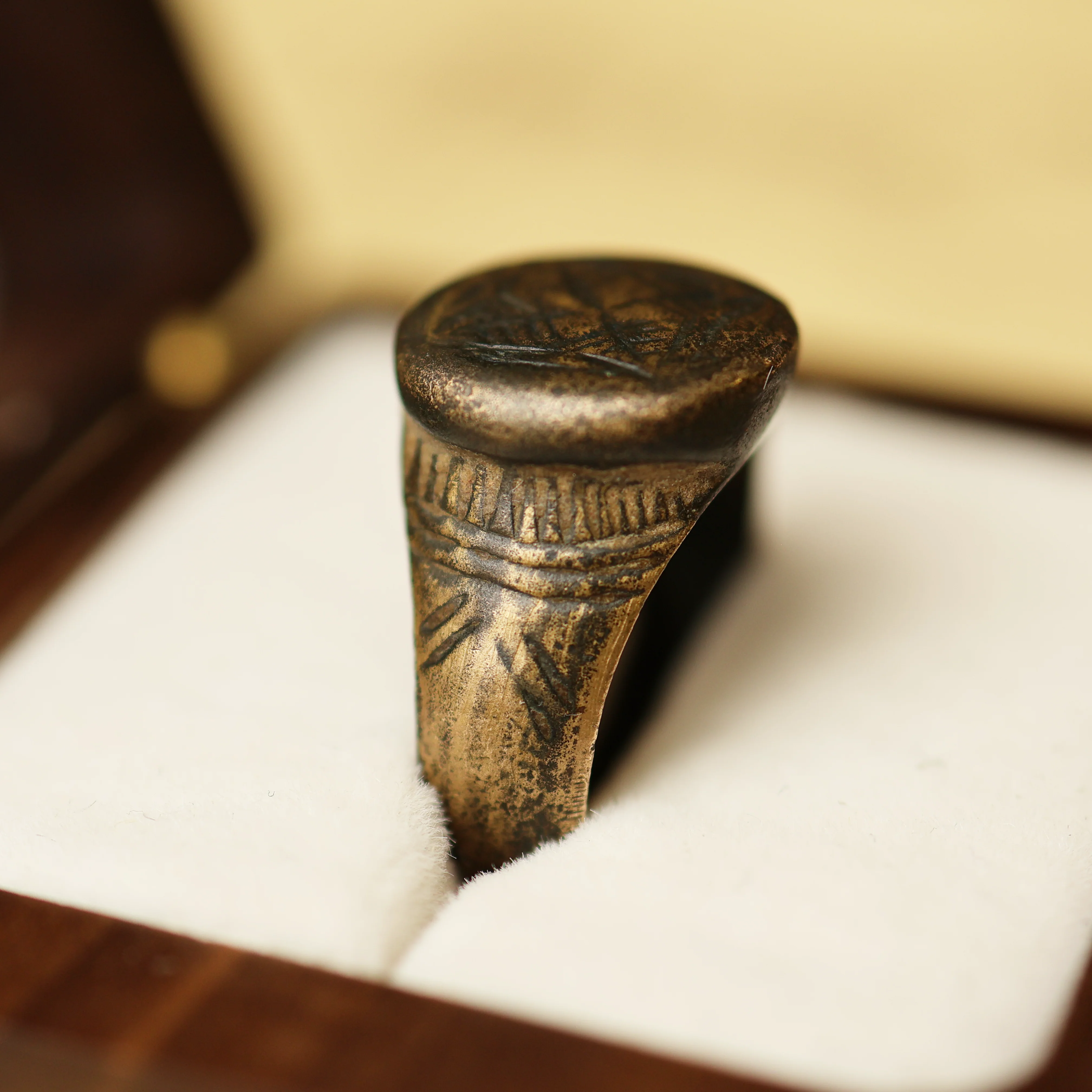 Roman Bronze Signet Ring with Geometric Motif - Image 7